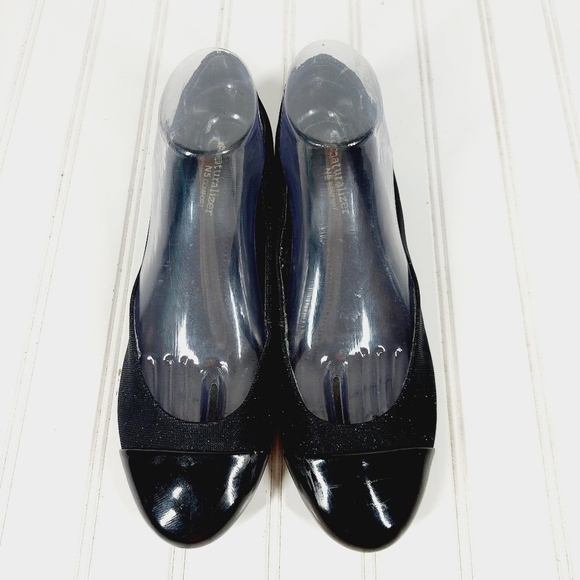 NATURALIZER N5 Comfort "Applause" Black Patent Cap Toe Glitter Sides Flats E557 - Picture 4 of 14